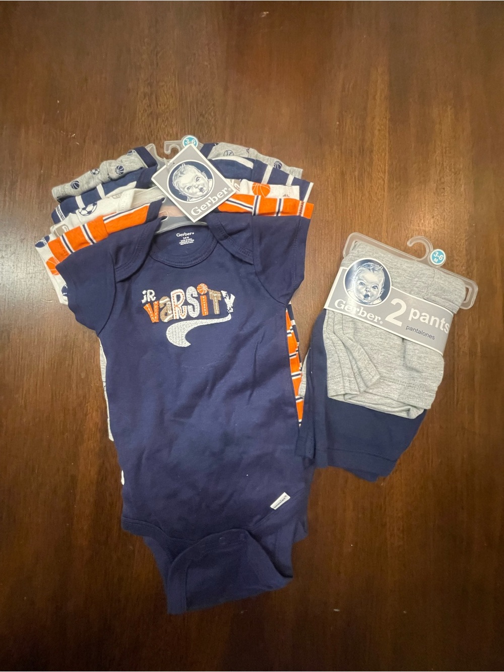 NWT Gerber Baby Bundle 3-6M Onesies Pants Set Sports Varsity Blue Orange